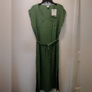 SKFK Olive Green V-Neck Tie-Waist Maxi Dress